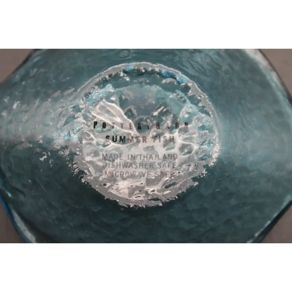 Set of 4 Pottery Barn Summer Fish Blue Glass Dip Bowls Fish Shaped Thailand